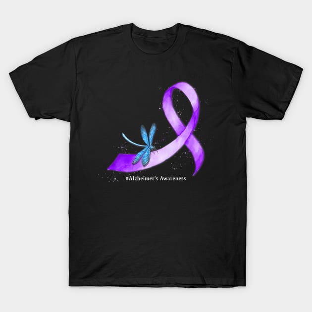 Hippie Dragonfly Purple Ribbon Alzheimers Awareness T-Shirt by hony.white